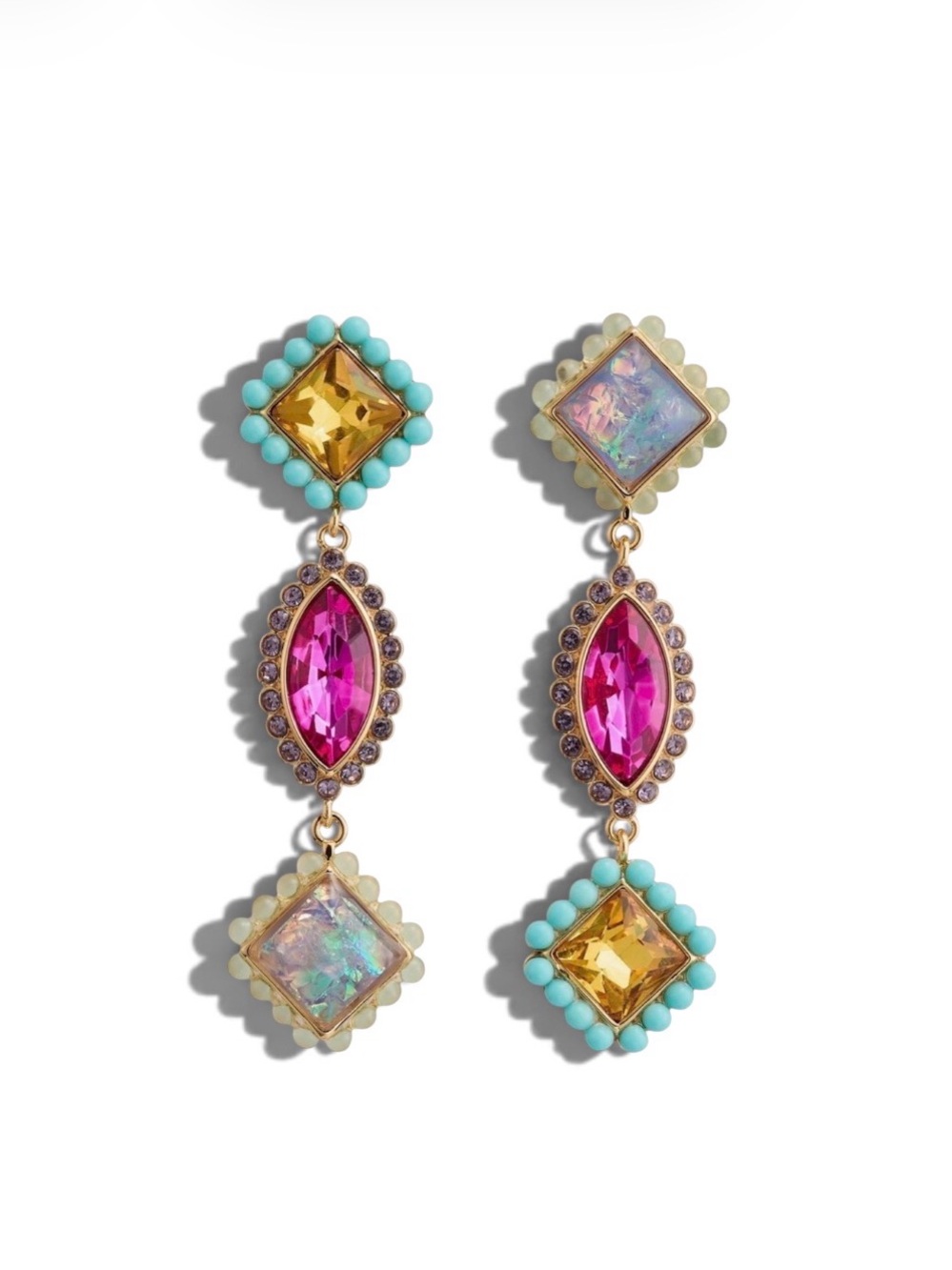 Kurt Geiger Vintage Mismatch Linear Multicolor Crystal & Beaded Drop Earrings